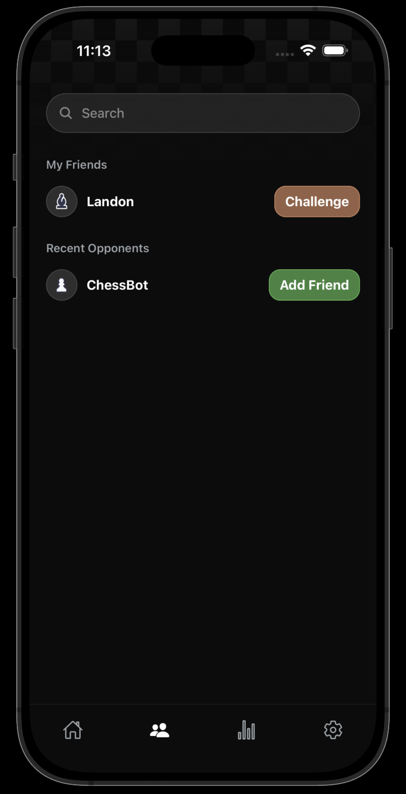 Friends screen showing social features