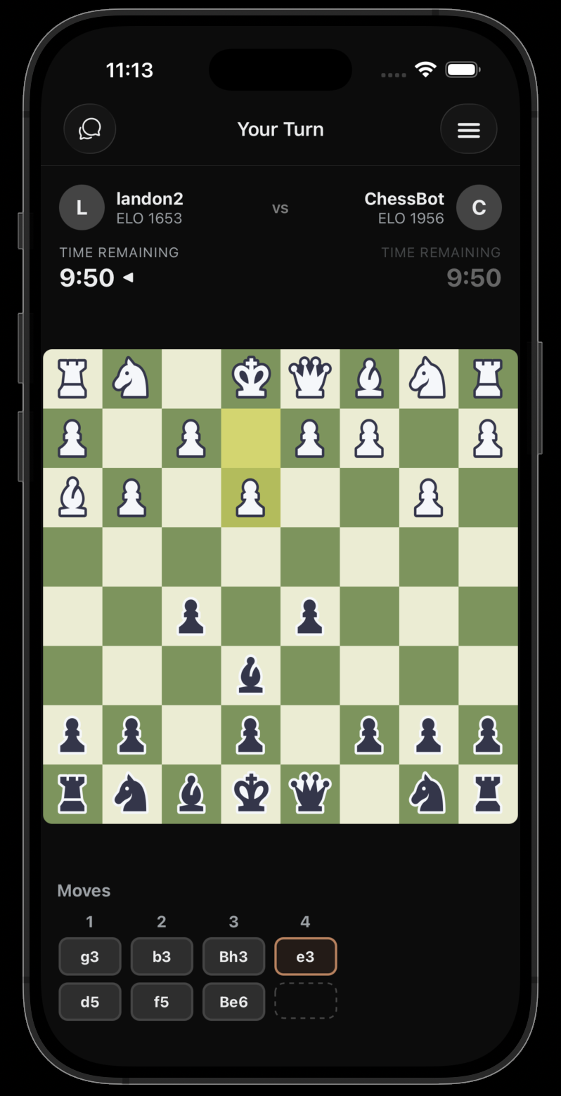 In-game board view with clocks and controls