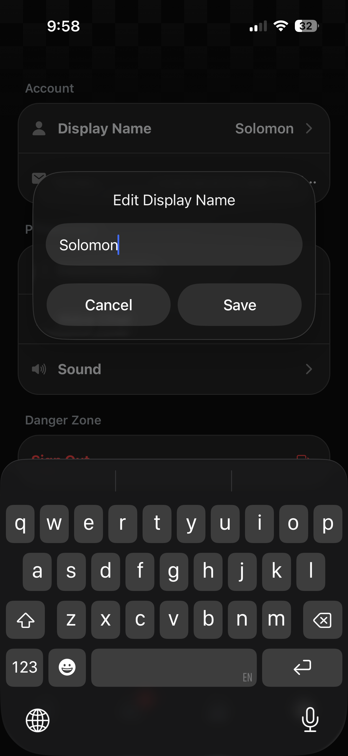 Edit display name screen