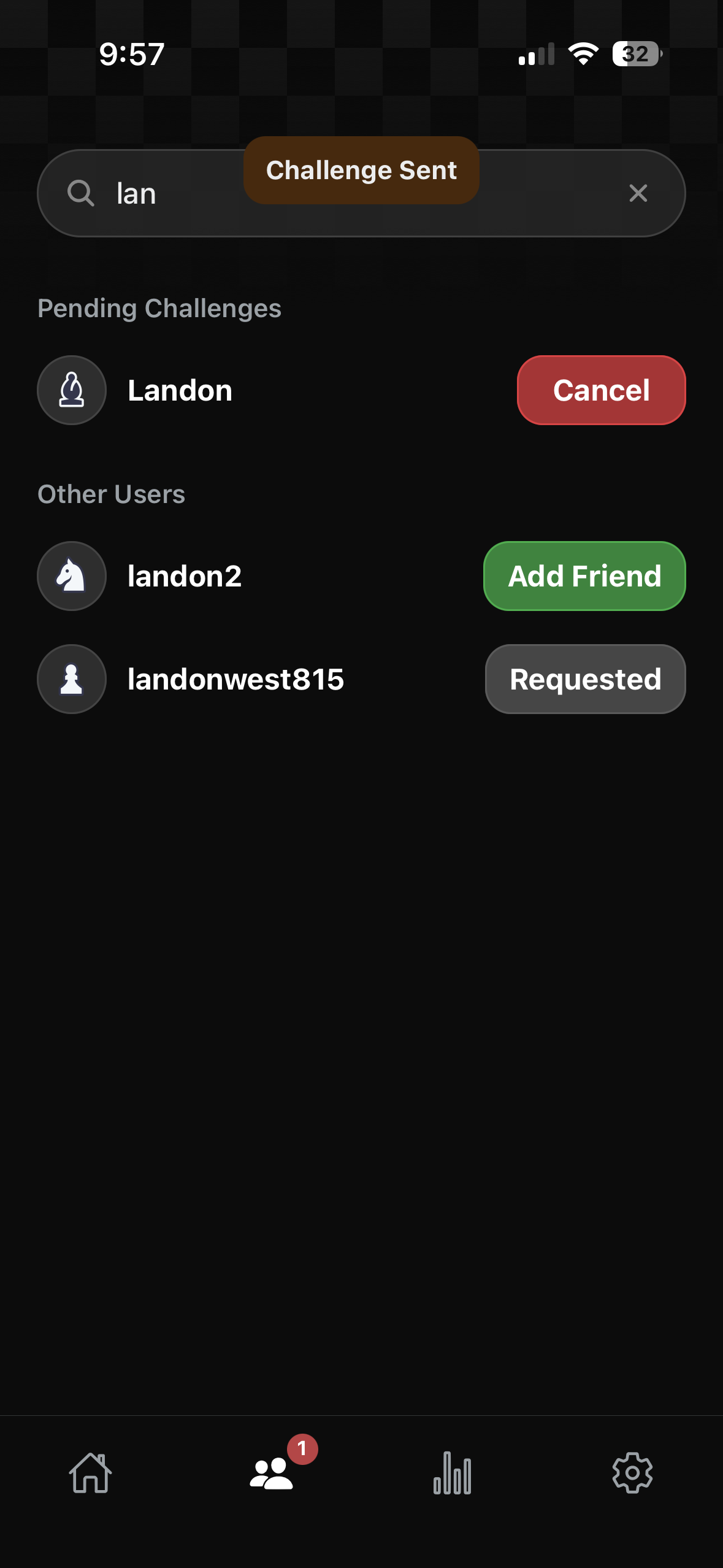 Friend challenge screen