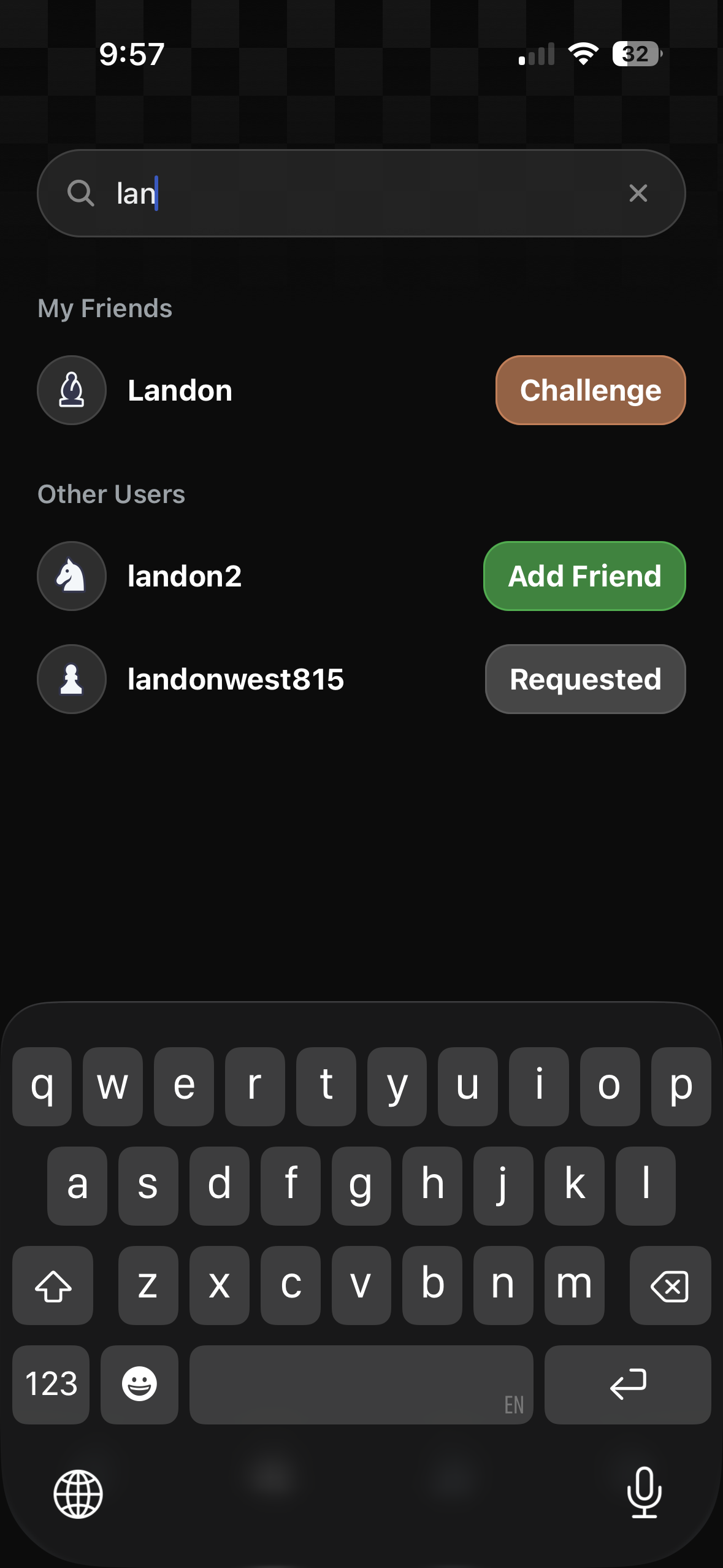 Friend search screen