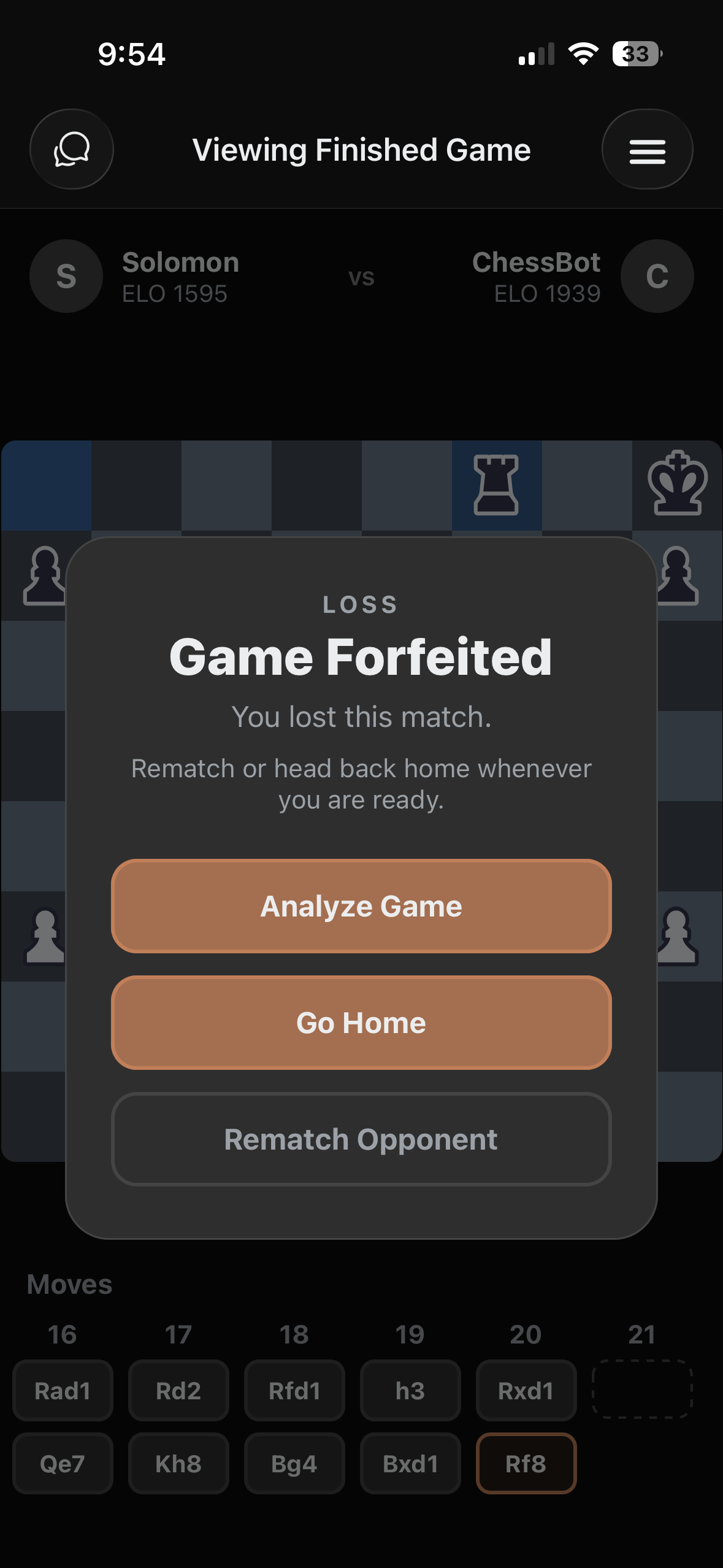 Game over screen