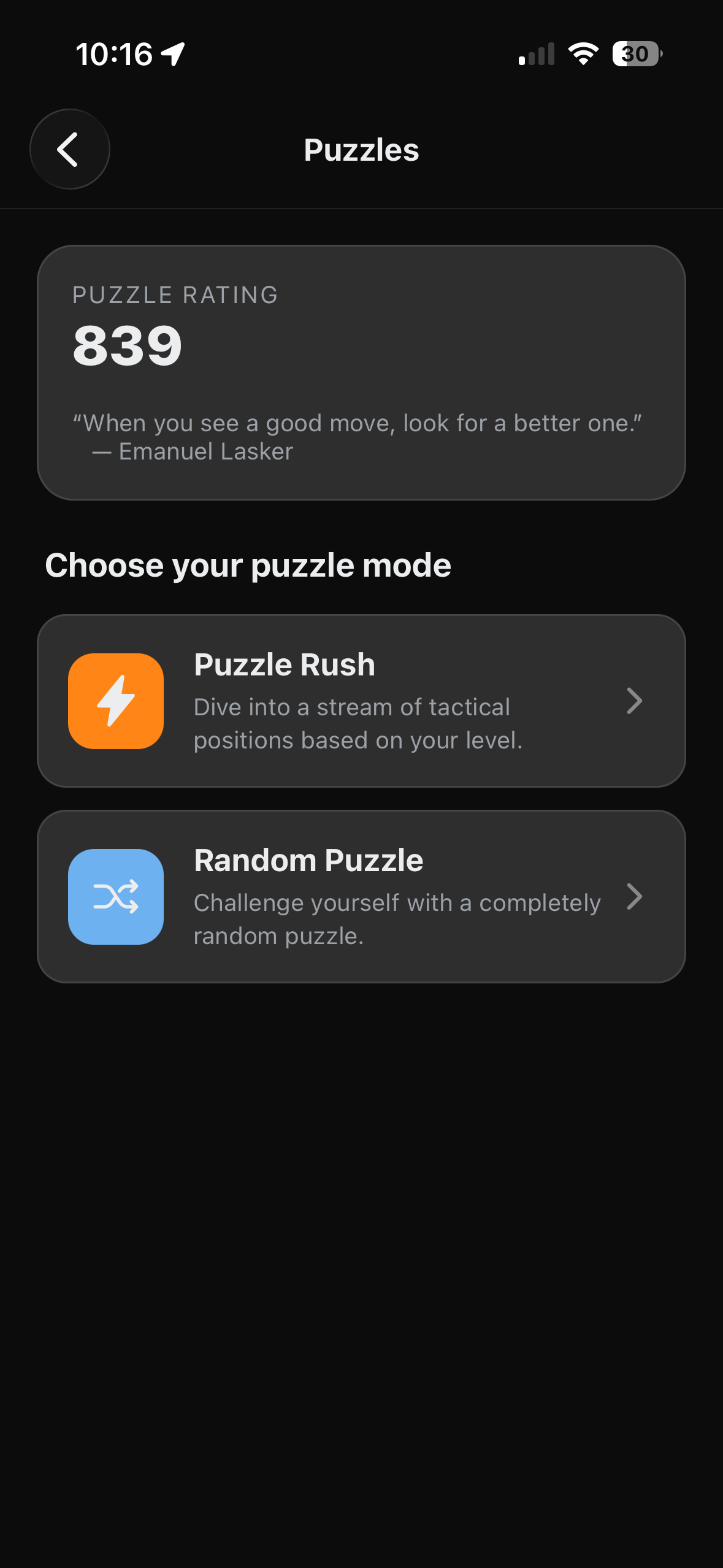 Puzzle mode selection