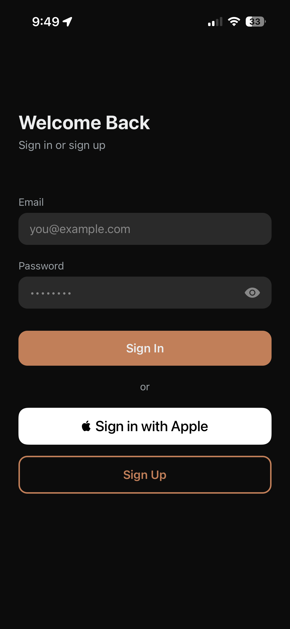 Sign in screen