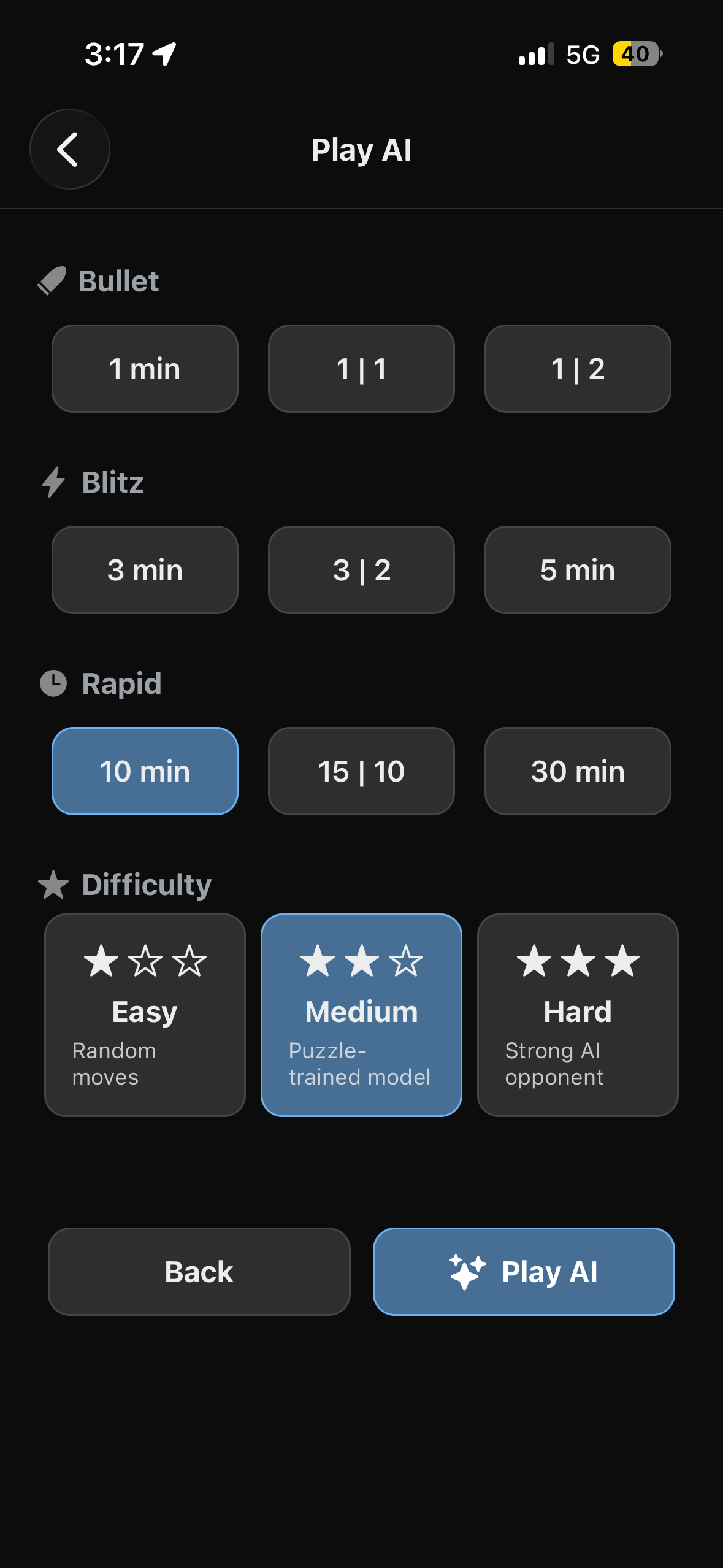 Play AI time controls