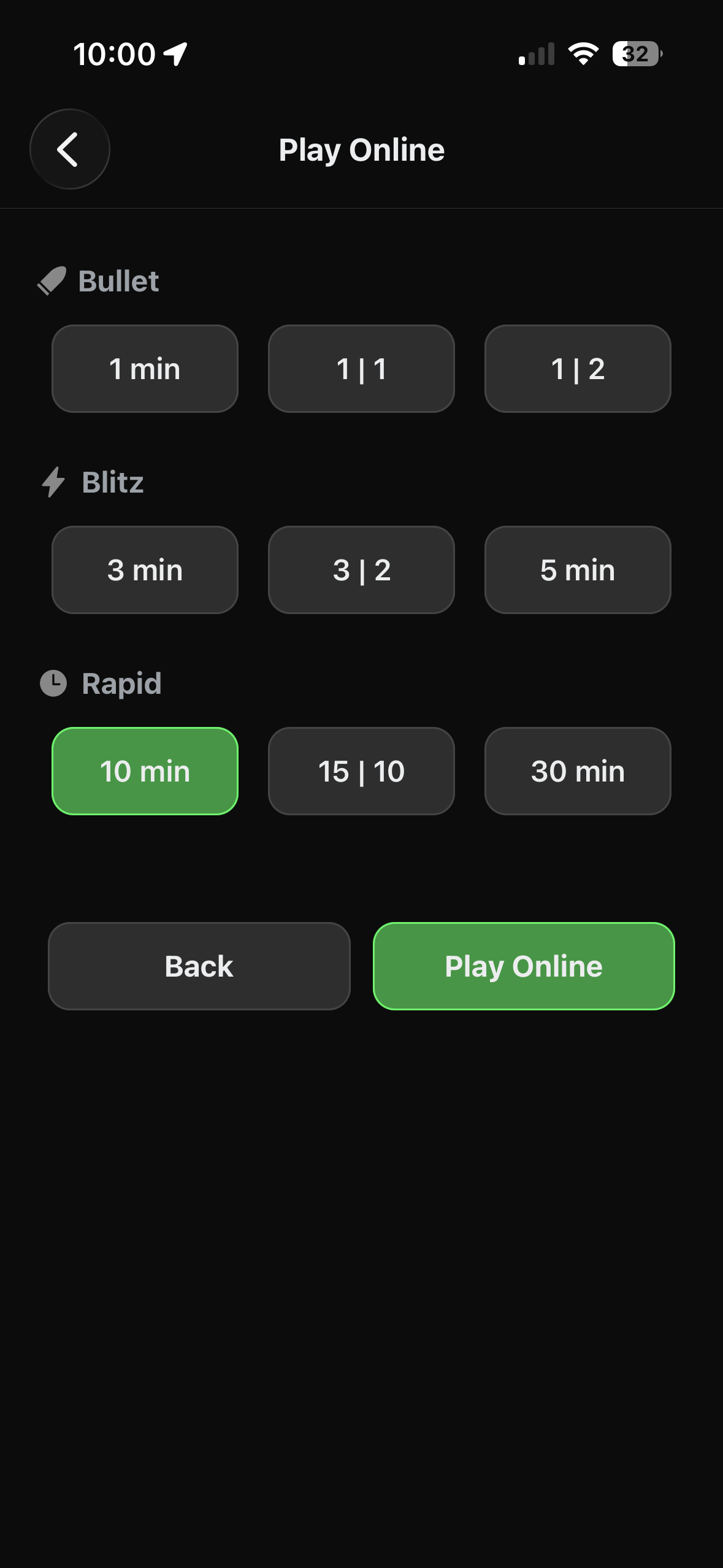 Time controls selection
